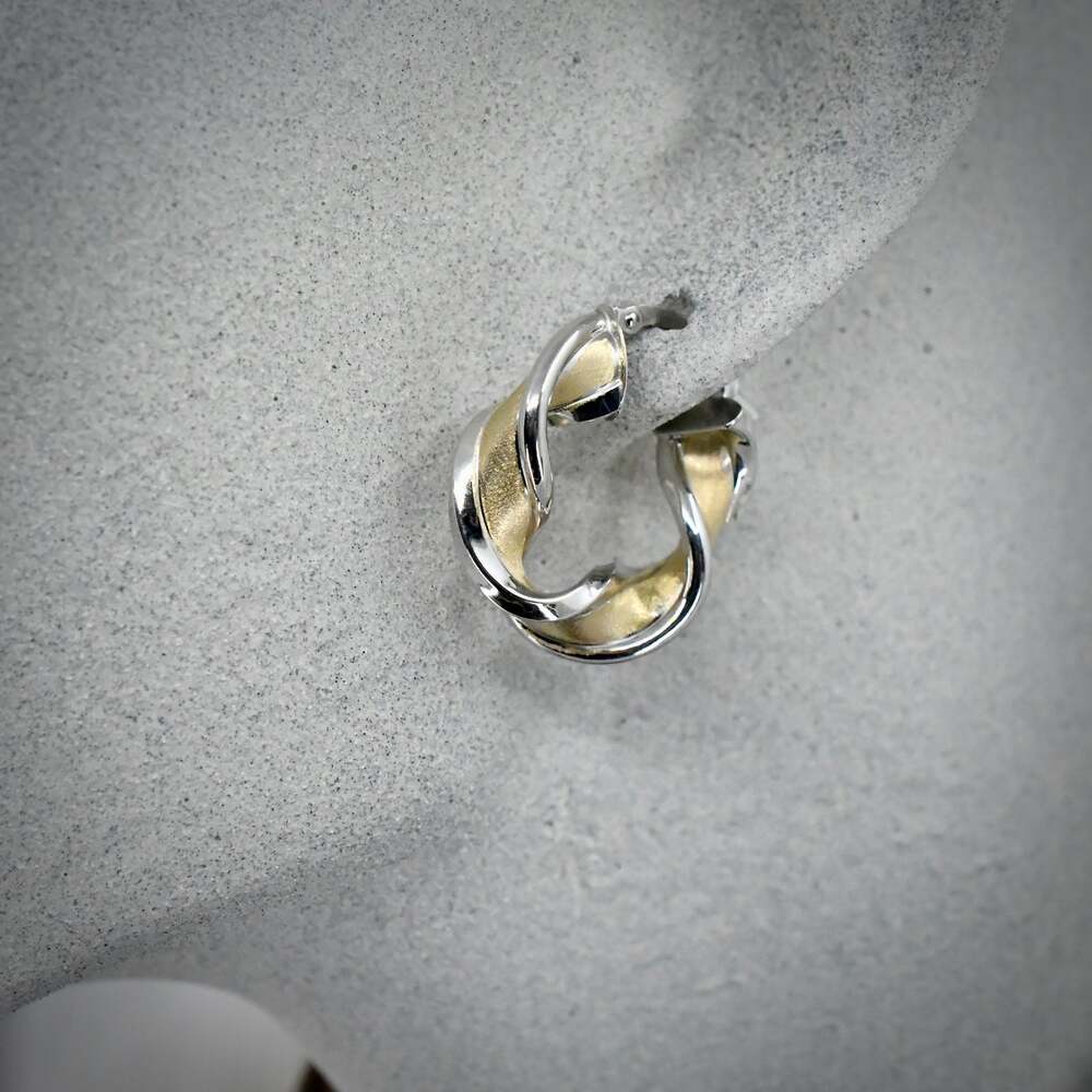Vintage 14K Two Tone Gold Twisted Ribbon Hoop Earrings Italy 3.6g 25mm